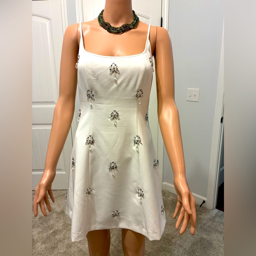 White Embellished Spaghetti Strap Dress by Gianni Bini